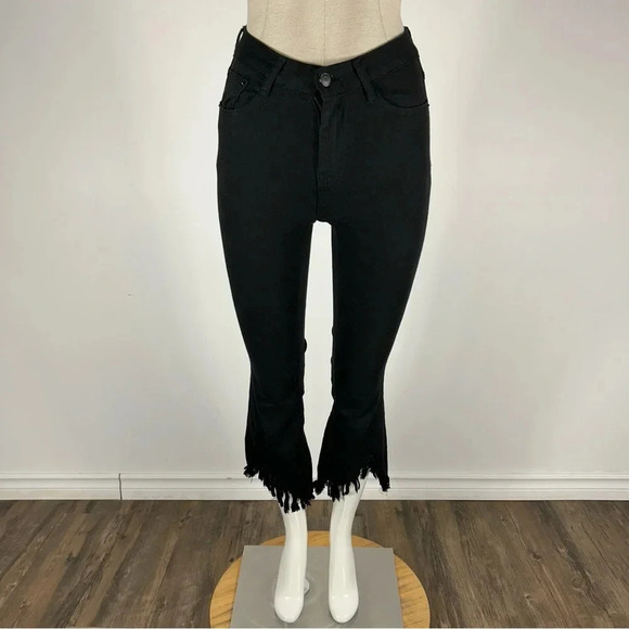 ❤️ Oak  + Fort flare leg jeans raw asymmetrical hem cropped S - Picture 3 of 13